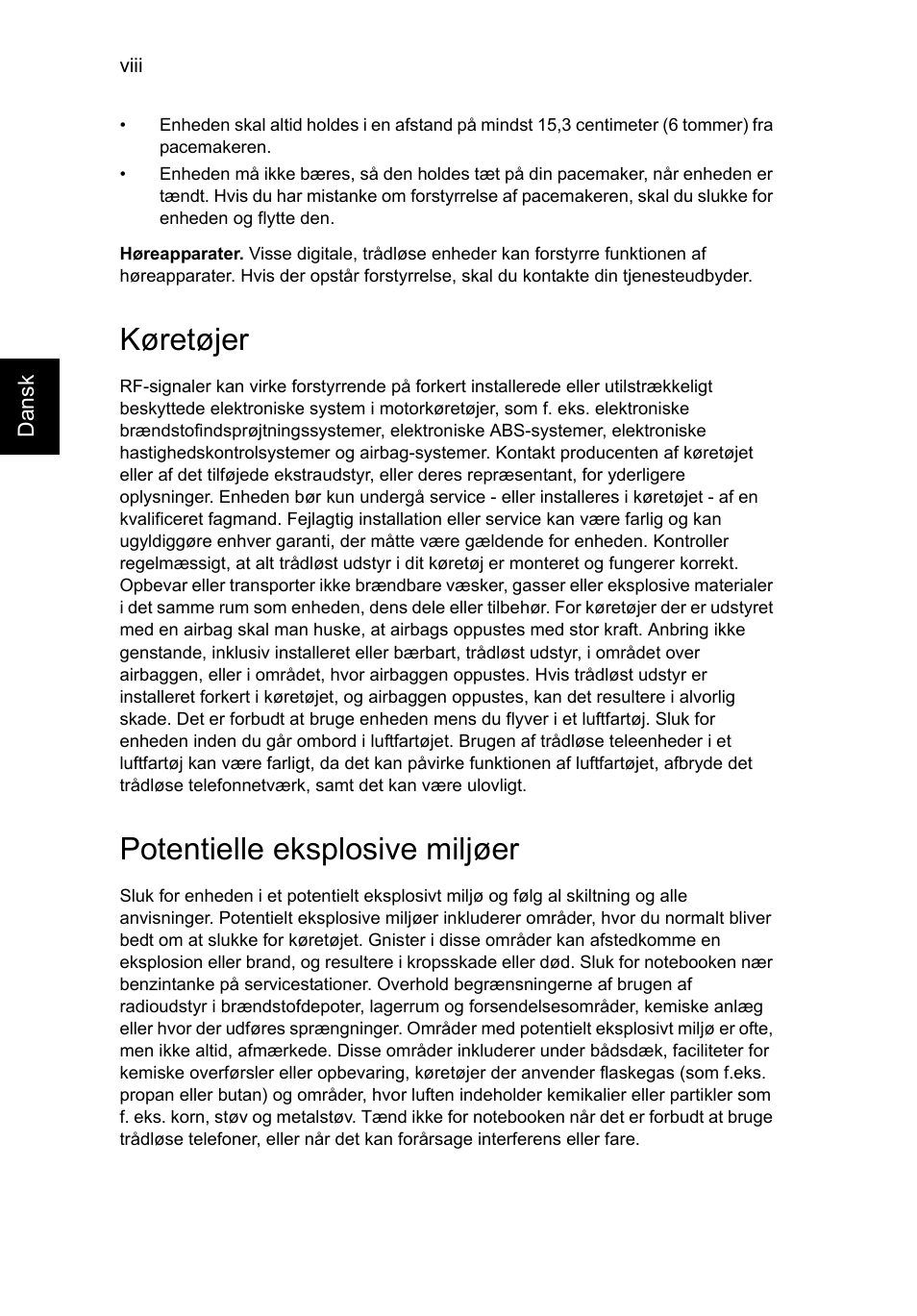 Køretøjer, Potentielle eksplosive miljøer | Acer AO756 User Manual | Page 538 / 1836