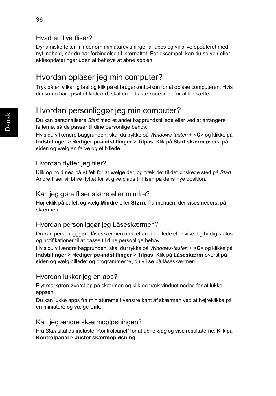 Hvordan oplåser jeg min computer, Hvordan personliggør jeg min computer | Acer AO756 User Manual | Page 584 / 1836