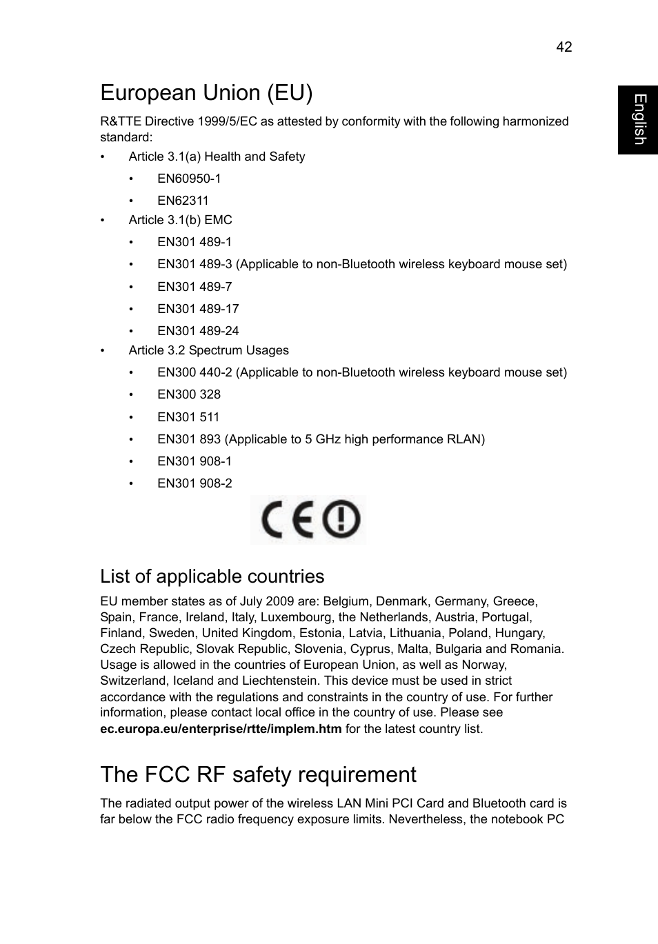 European union (eu), The fcc rf safety requirement, European union (eu) the fcc rf safety requirement | List of applicable countries | Acer AO756 User Manual | Page 61 / 1836