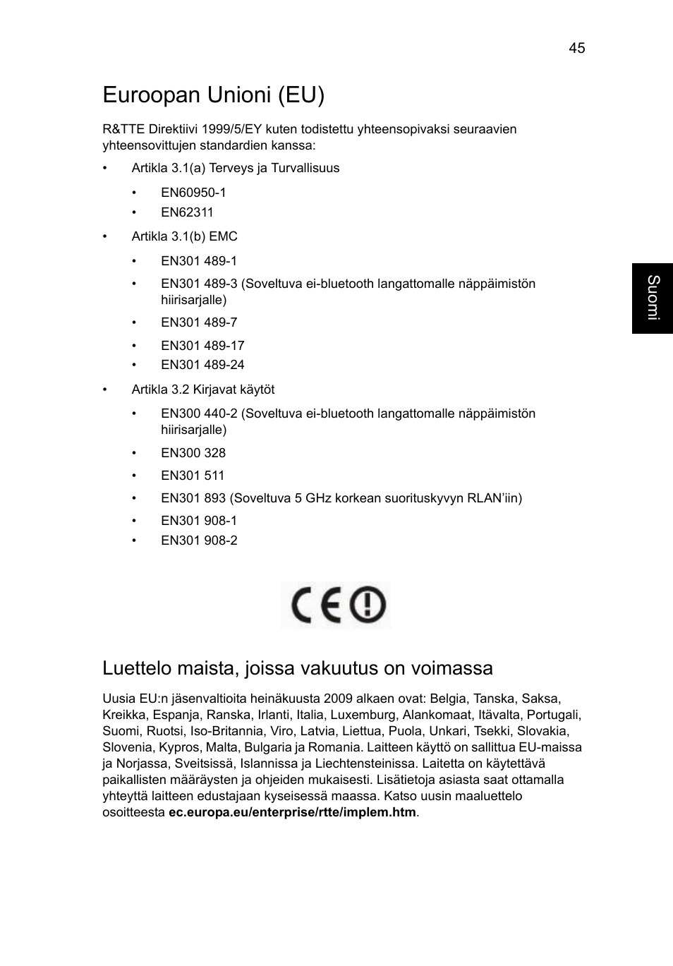 Euroopan unioni (eu), Luettelo maista, joissa vakuutus on voimassa | Acer AO756 User Manual | Page 719 / 1836