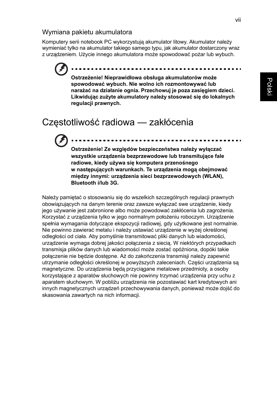 Częstotliwość radiowa — zakłócenia | Acer AO756 User Manual | Page 799 / 1836