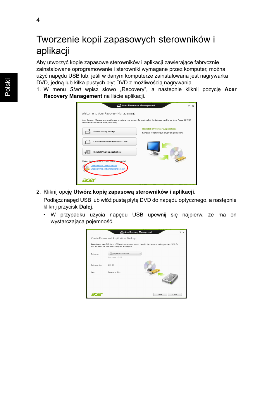 Tworzenie kopii zapasowych sterowników i aplikacji | Acer AO756 User Manual | Page 816 / 1836