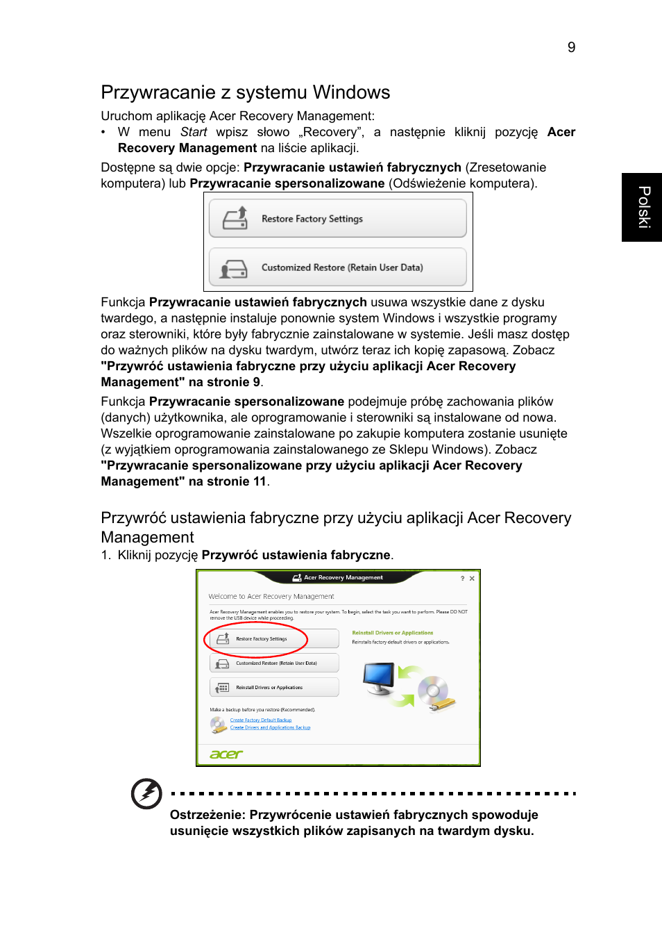 Przywracanie z systemu windows | Acer AO756 User Manual | Page 821 / 1836