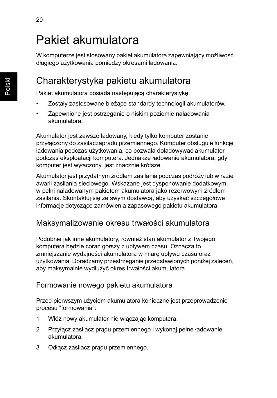 Pakiet akumulatora, Charakterystyka pakietu akumulatora, Maksymalizowanie okresu trwałości akumulatora | Acer AO756 User Manual | Page 832 / 1836