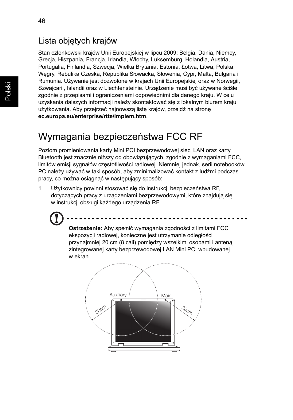Wymagania bezpieczeństwa fcc rf, Lista objętych krajów | Acer AO756 User Manual | Page 858 / 1836
