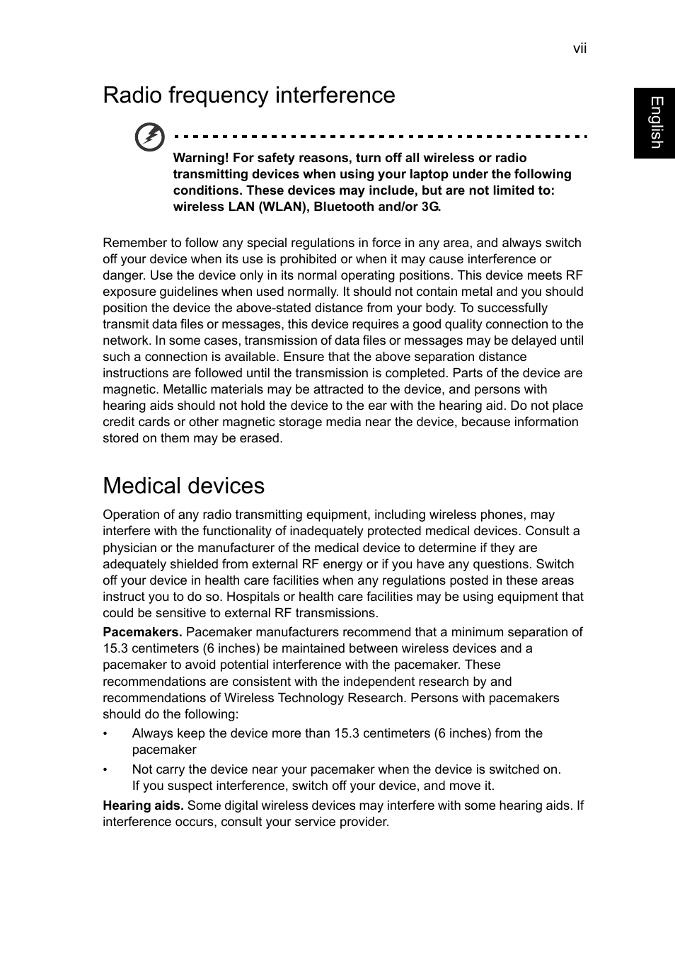Radio frequency interference, Medical devices | Acer AO756 User Manual | Page 9 / 1836