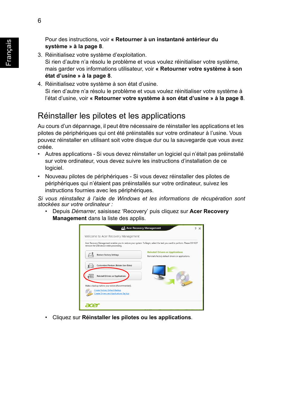 Réinstaller les pilotes et les applications | Acer AO756 User Manual | Page 90 / 1836