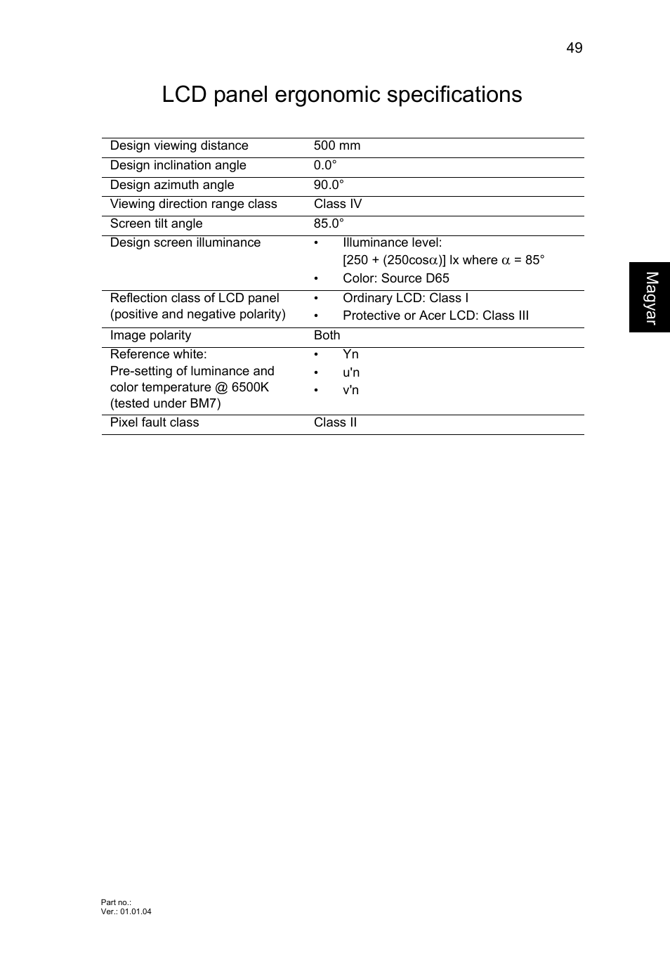 Lcd panel ergonomic specifications, Eng lish ma gyar | Acer AO756 User Manual | Page 929 / 1836
