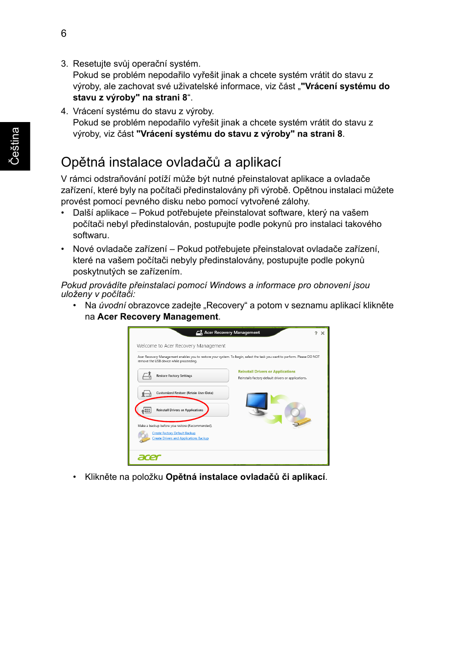 Opětná instalace ovladačů a aplikací | Acer AO756 User Manual | Page 954 / 1836