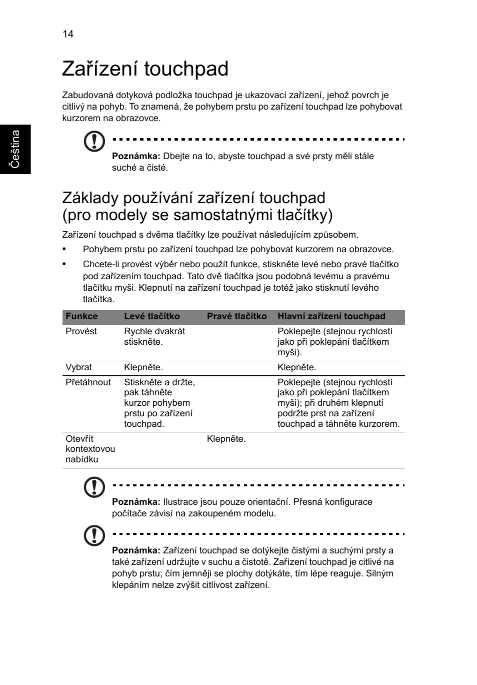 Zařízení touchpad | Acer AO756 User Manual | Page 962 / 1836