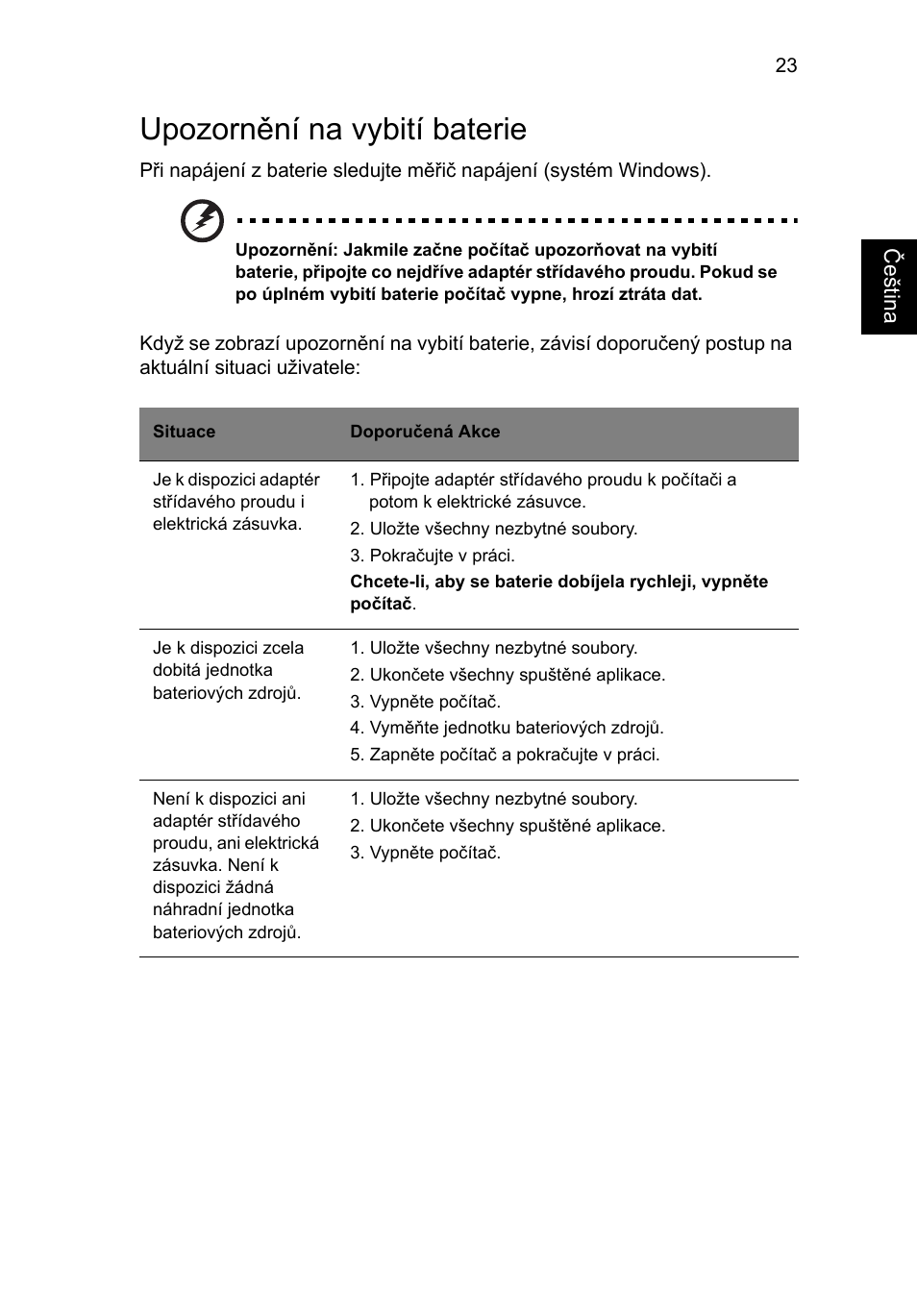 Upozornění na vybití baterie | Acer AO756 User Manual | Page 971 / 1836