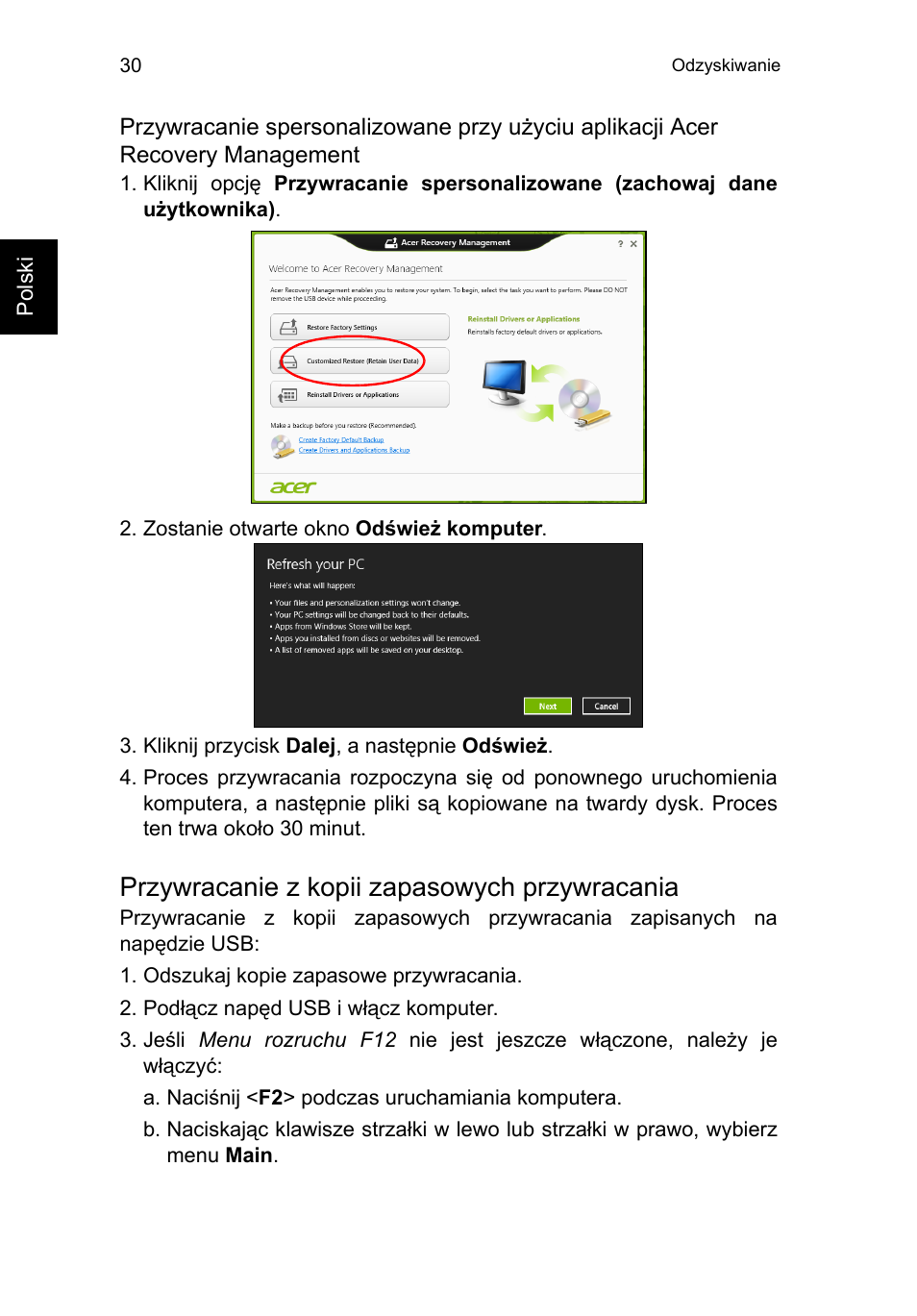 Przywracanie z kopii zapasowych przywracania | Acer TravelMate P653-V User Manual | Page 1160 / 2742