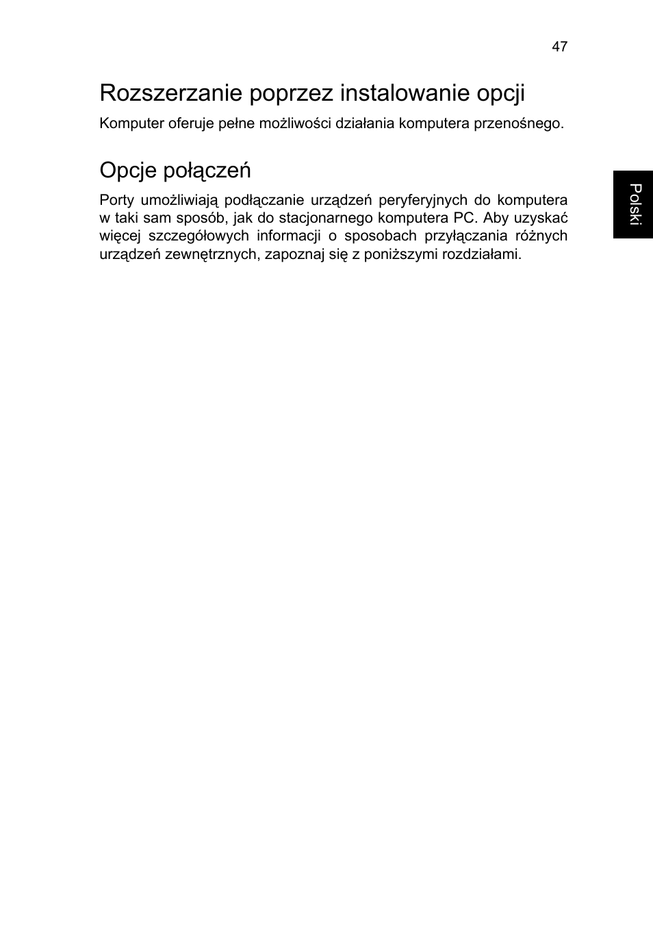 Rozszerzanie poprzez instalowanie opcji, Opcje połączeń | Acer TravelMate P653-V User Manual | Page 1177 / 2742