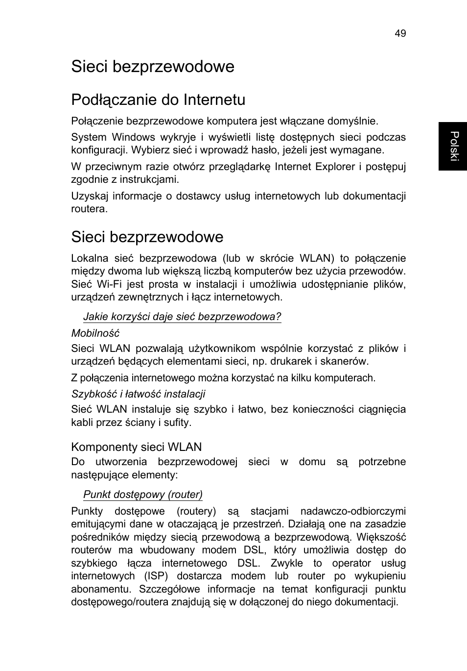 Sieci bezprzewodowe, Podłączanie do internetu | Acer TravelMate P653-V User Manual | Page 1179 / 2742