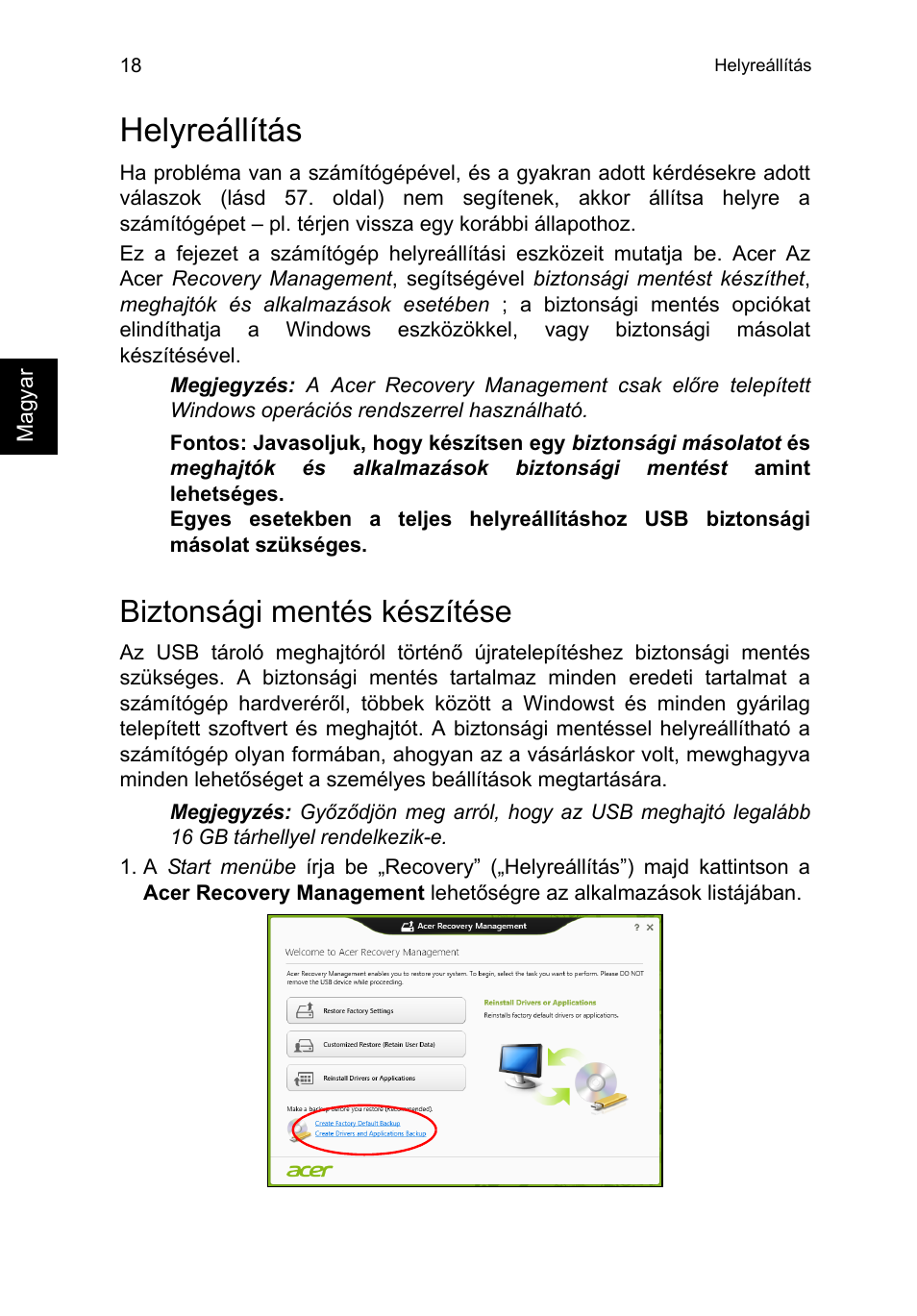 Helyreállítás, Biztonsági mentés készítése | Acer TravelMate P653-V User Manual | Page 1242 / 2742