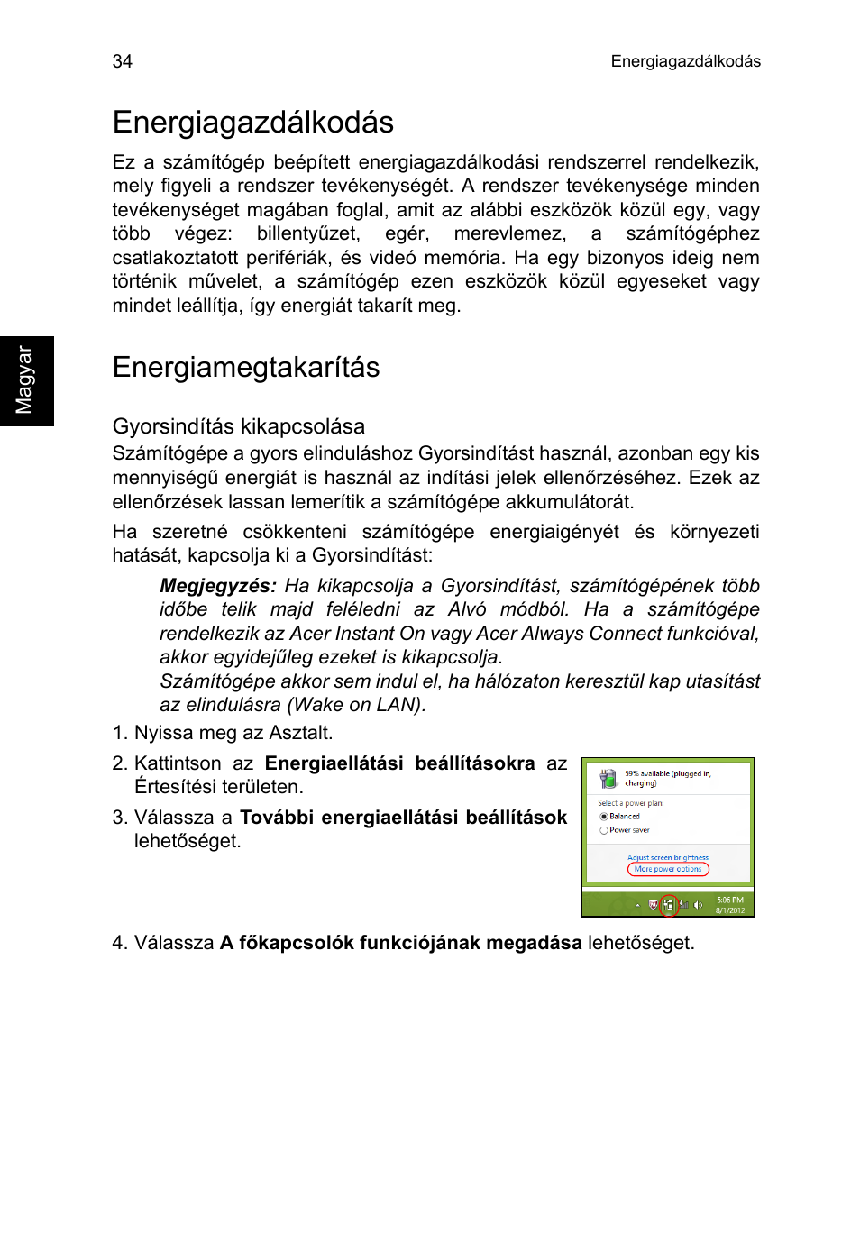 Energiagazdálkodás, Energiamegtakarítás | Acer TravelMate P653-V User Manual | Page 1258 / 2742