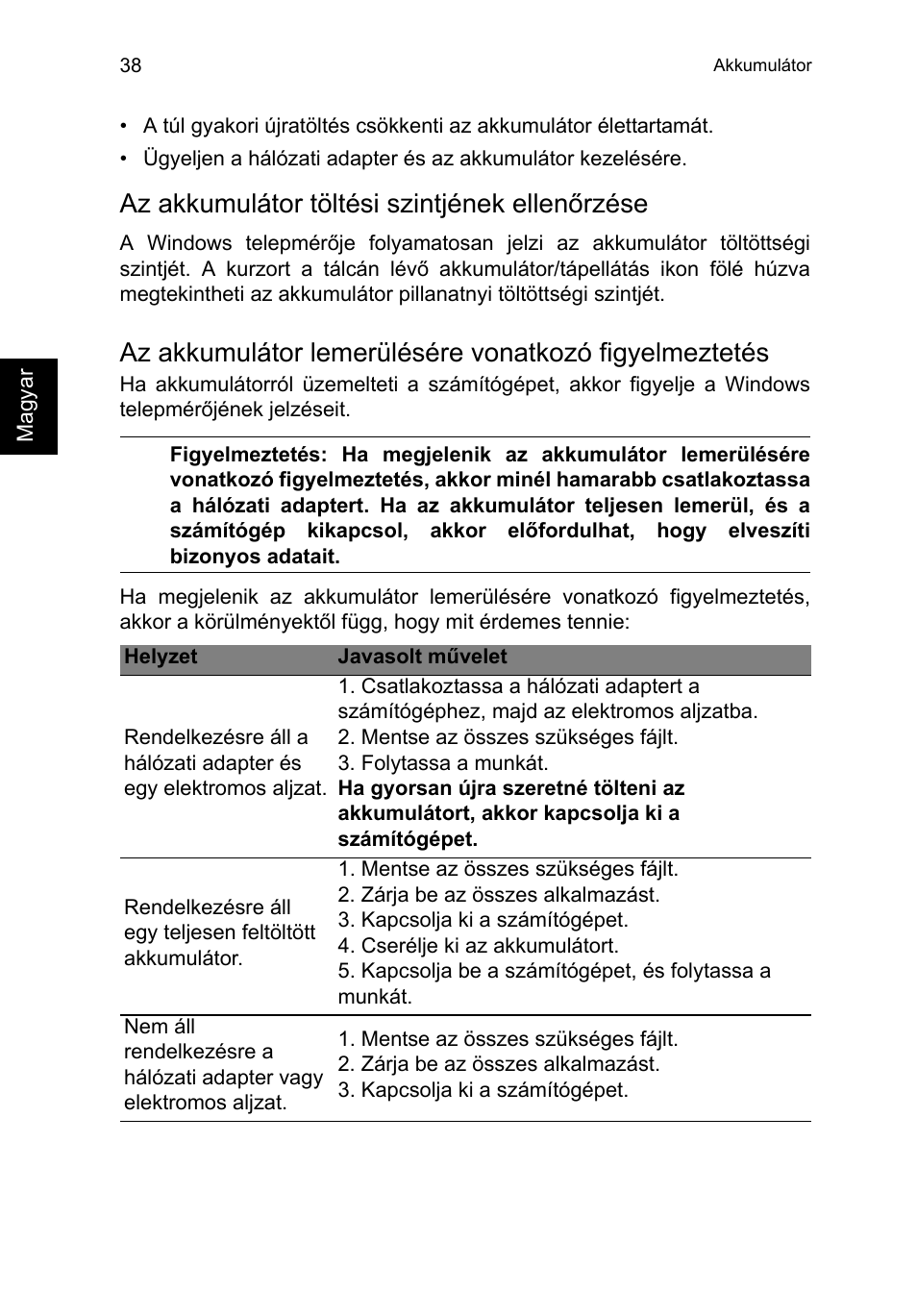 Az akkumulátor töltési szintjének ellenőrzése | Acer TravelMate P653-V User Manual | Page 1262 / 2742