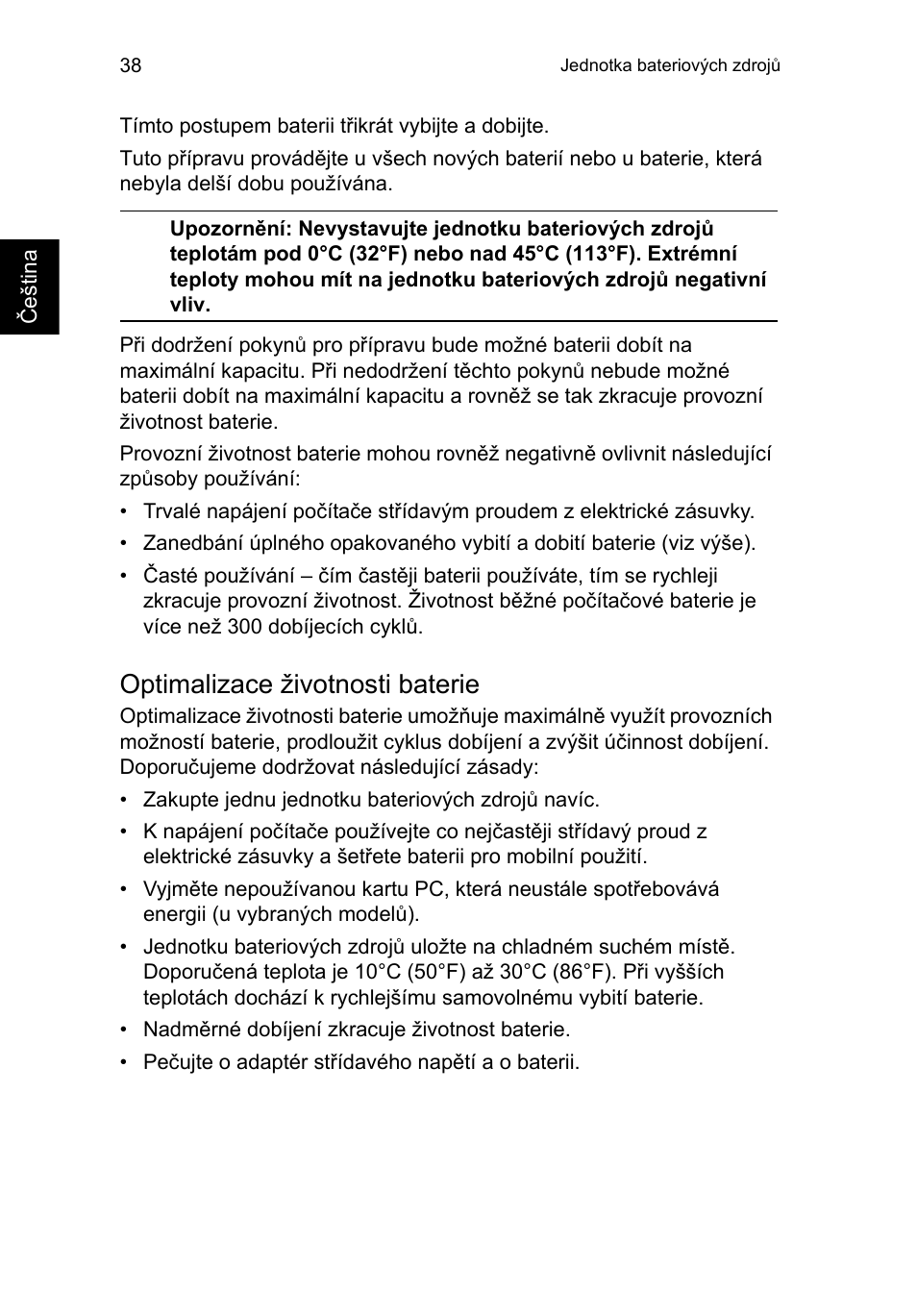 Optimalizace životnosti baterie | Acer TravelMate P653-V User Manual | Page 1354 / 2742