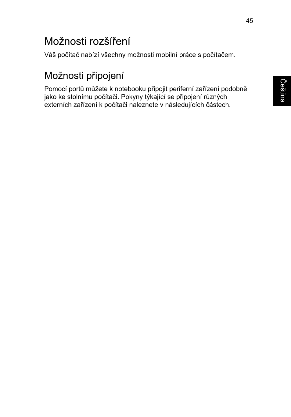 Možnosti rozšíření, Možnosti připojení | Acer TravelMate P653-V User Manual | Page 1361 / 2742