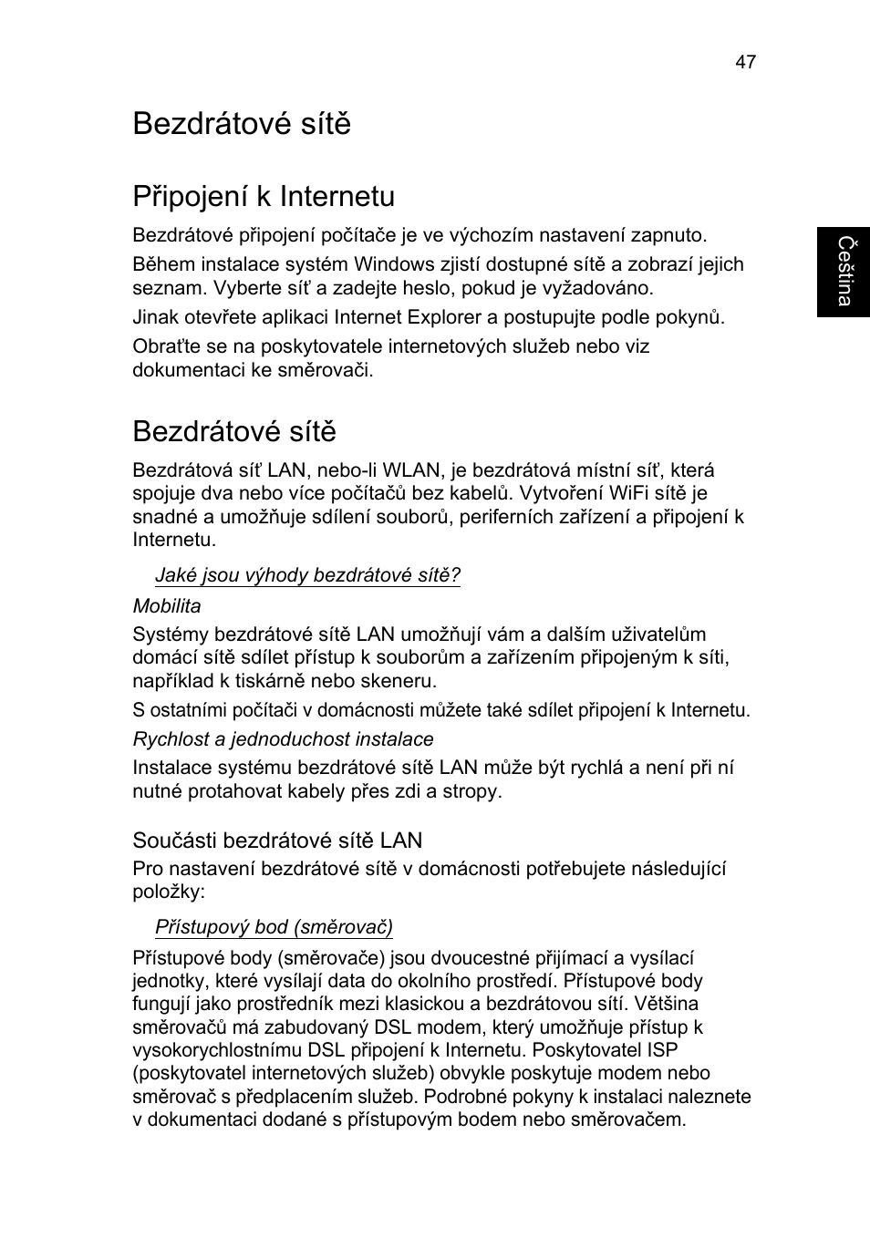Bezdrátové sítě, Připojení k internetu | Acer TravelMate P653-V User Manual | Page 1363 / 2742