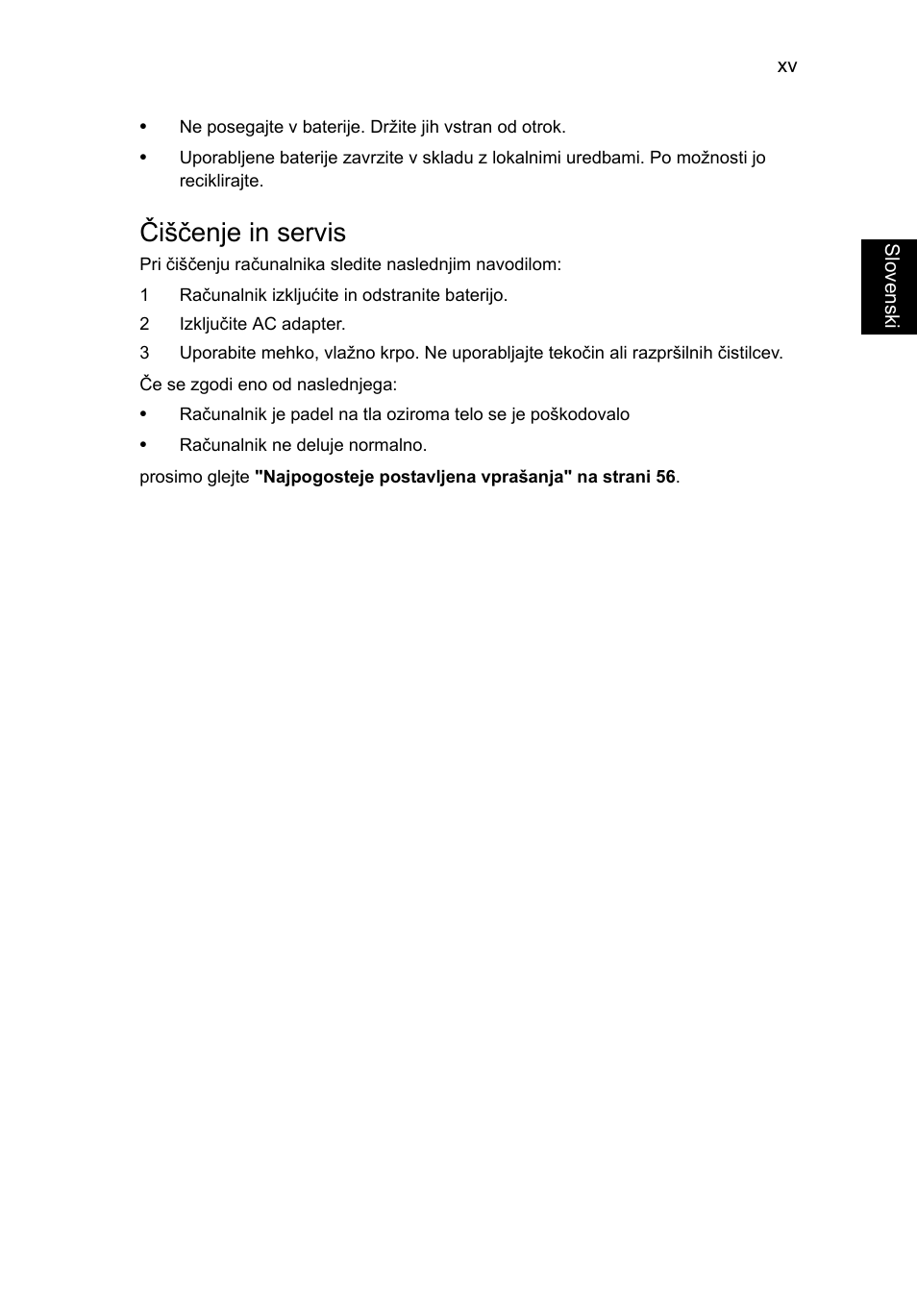 Čiščenje in servis | Acer TravelMate P653-V User Manual | Page 1493 / 2742