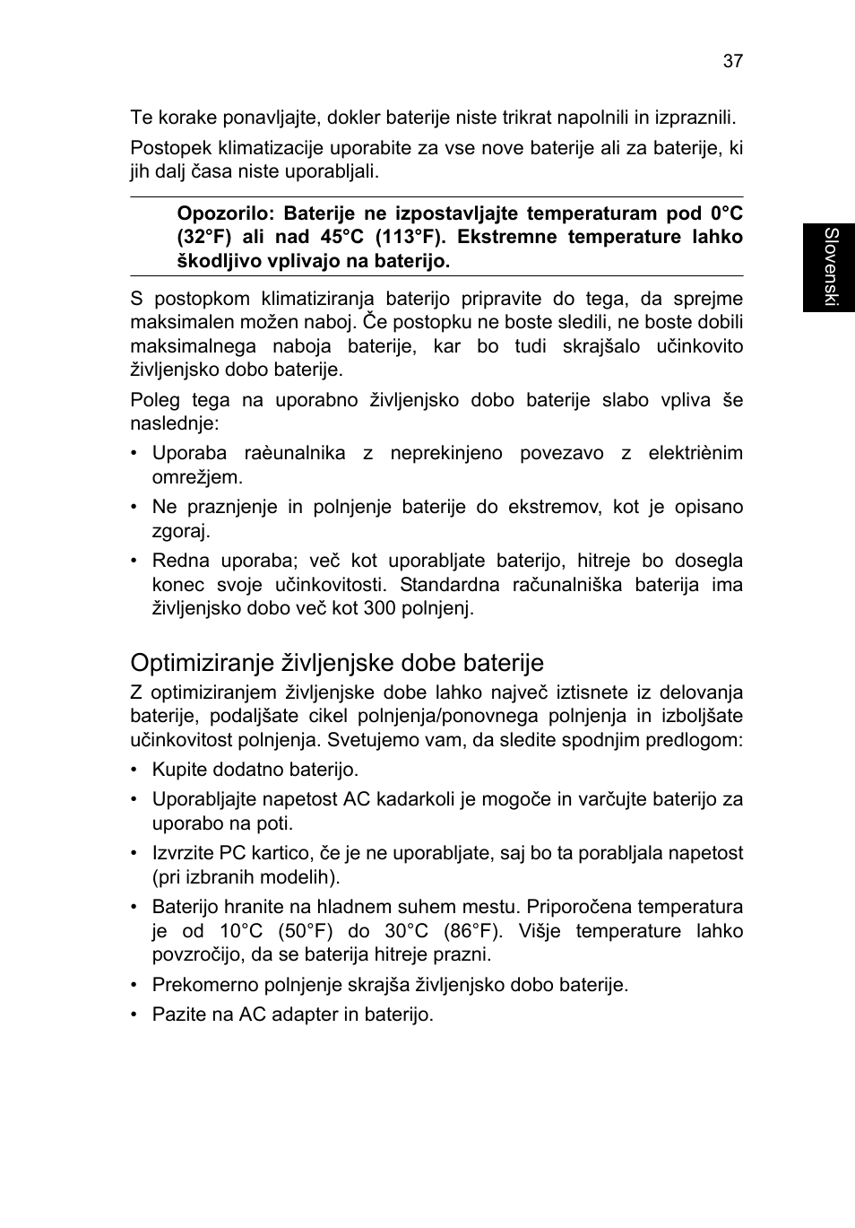 Optimiziranje življenjske dobe baterije | Acer TravelMate P653-V User Manual | Page 1535 / 2742
