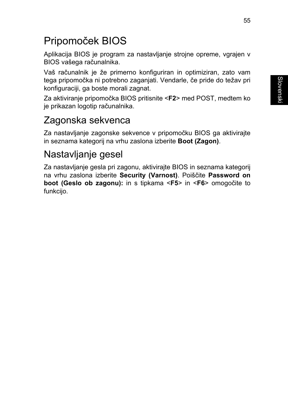 Pripomoček bios, Zagonska sekvenca, Nastavljanje gesel | Acer TravelMate P653-V User Manual | Page 1553 / 2742