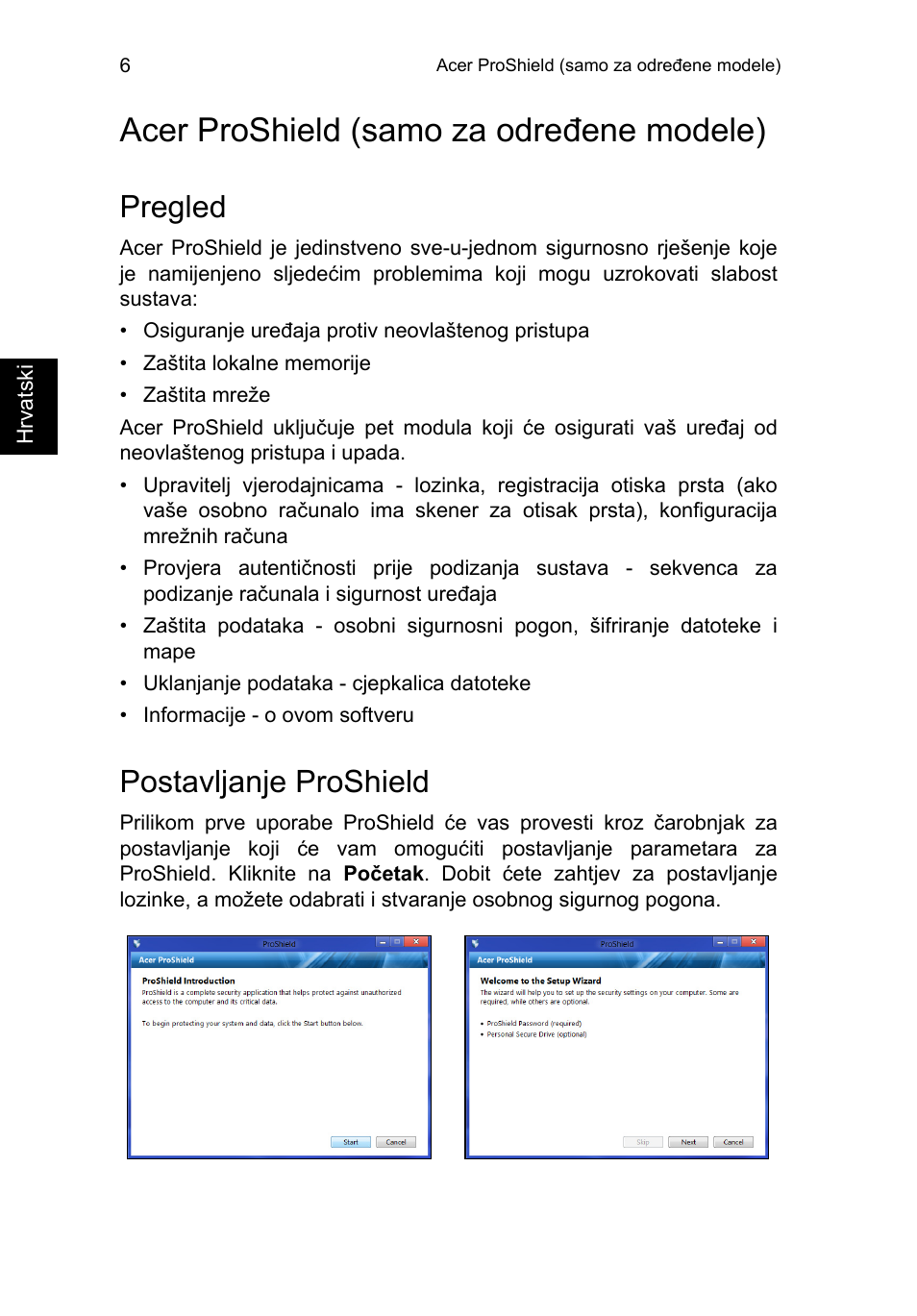 Acer proshield (samo za određene modele), Pregled, Postavljanje proshield | Acer TravelMate P653-V User Manual | Page 1596 / 2742