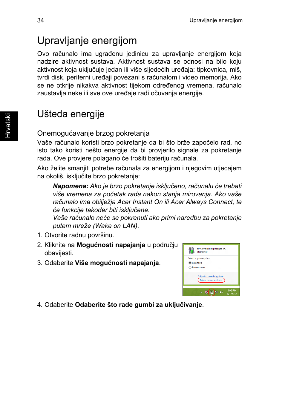 Upravljanje energijom, Ušteda energije | Acer TravelMate P653-V User Manual | Page 1624 / 2742