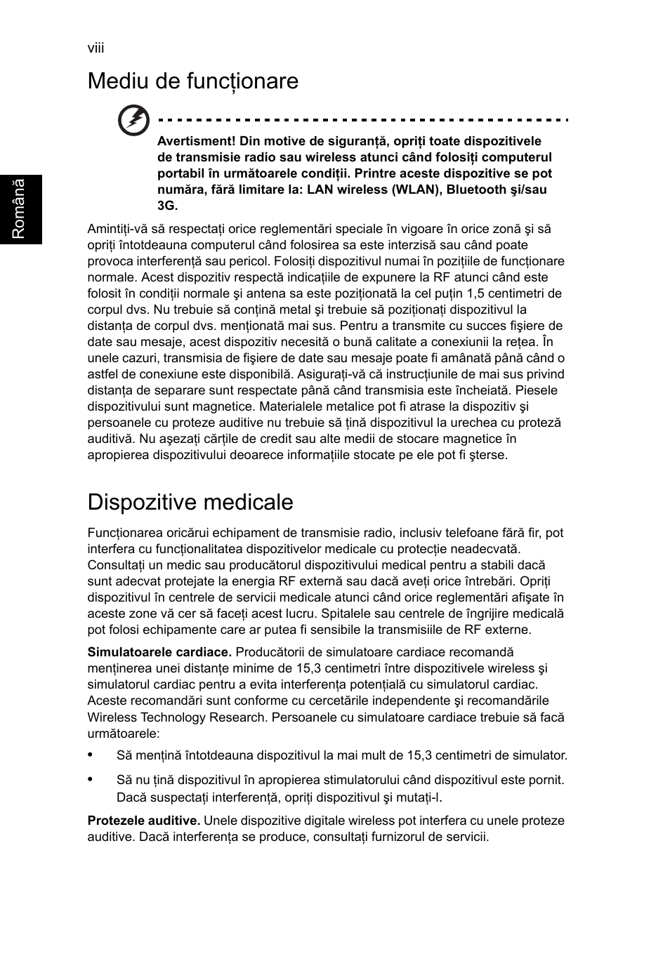 Mediu de funcţionare, Dispozitive medicale | Acer TravelMate P653-V User Manual | Page 1670 / 2742