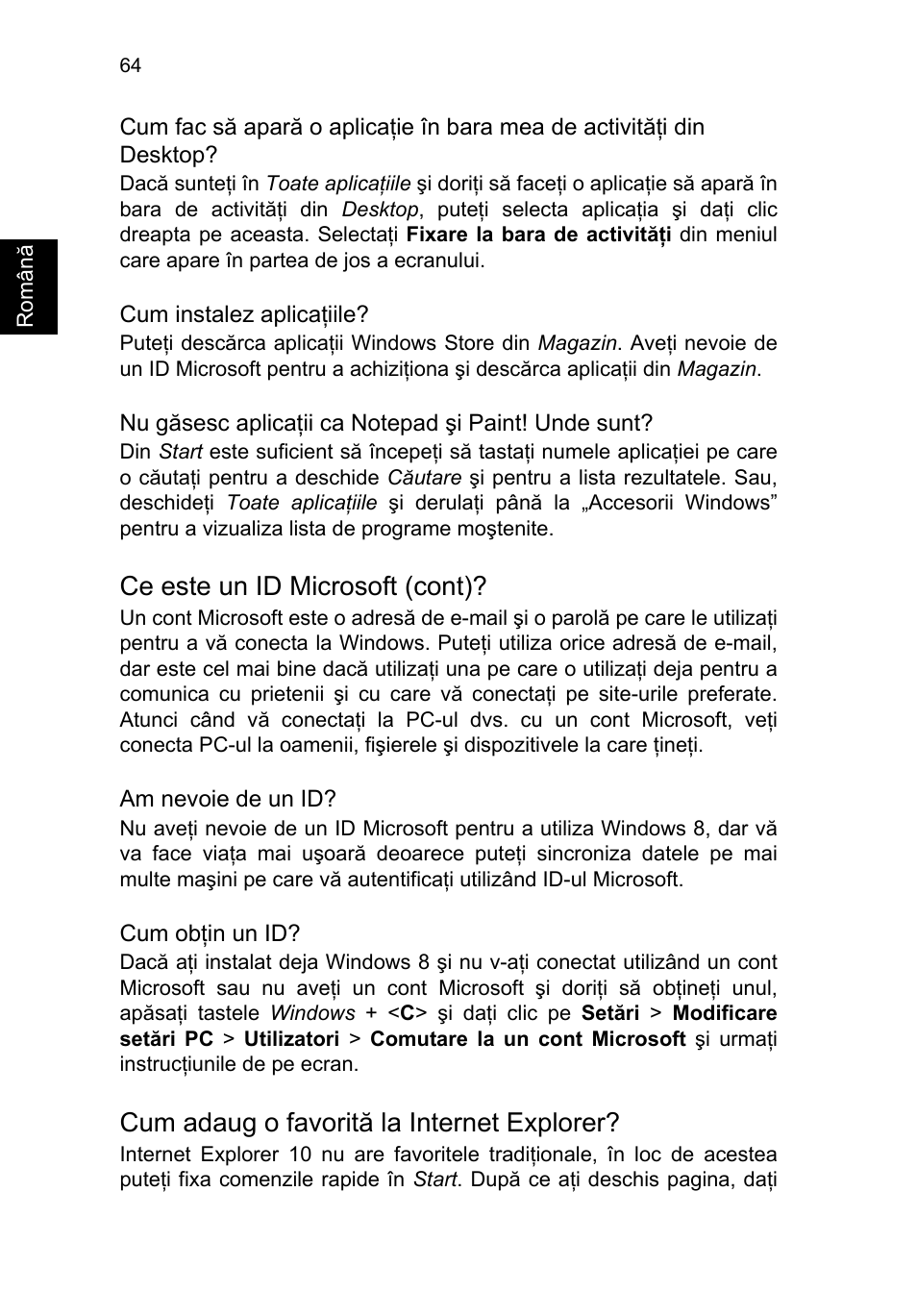 Ce este un id microsoft (cont), Cum adaug o favorită la internet explorer | Acer TravelMate P653-V User Manual | Page 1746 / 2742