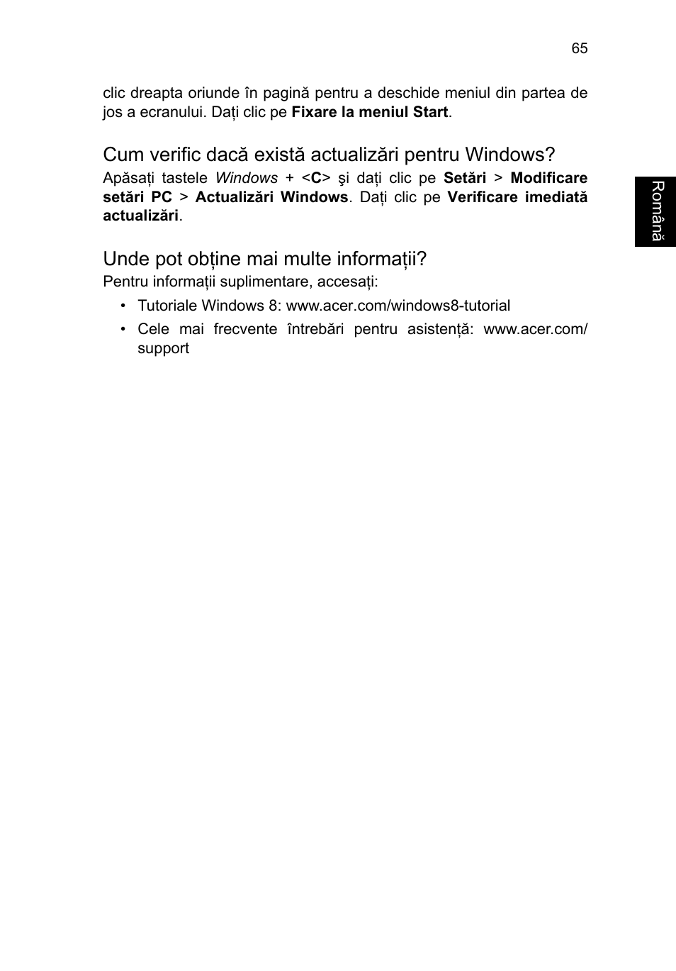 Cum verific dacă există actualizări pentru windows, Unde pot obţine mai multe informaţii | Acer TravelMate P653-V User Manual | Page 1747 / 2742