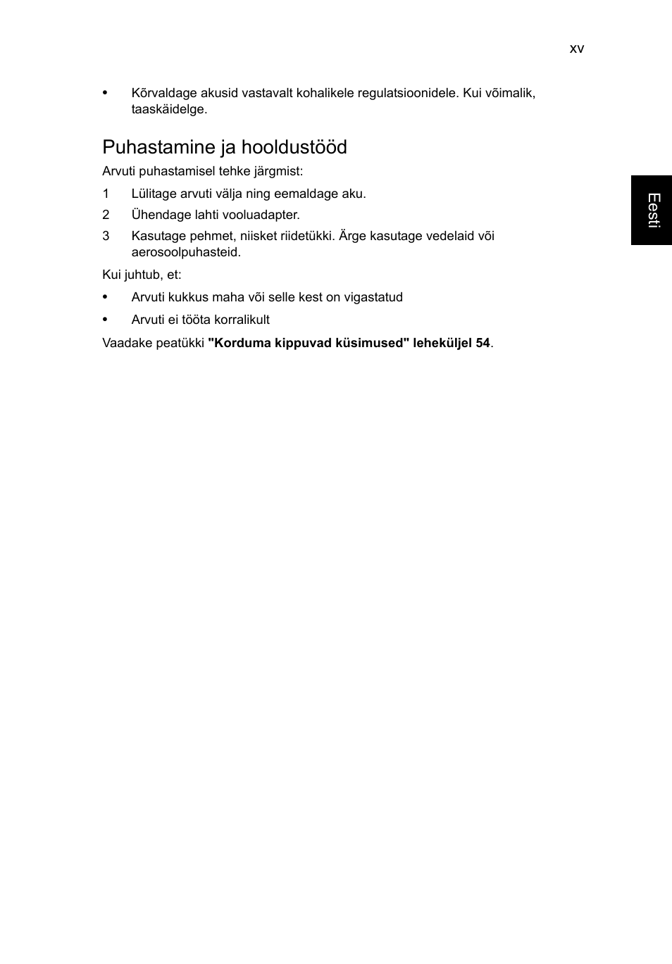 Puhastamine ja hooldustööd | Acer TravelMate P653-V User Manual | Page 1861 / 2742