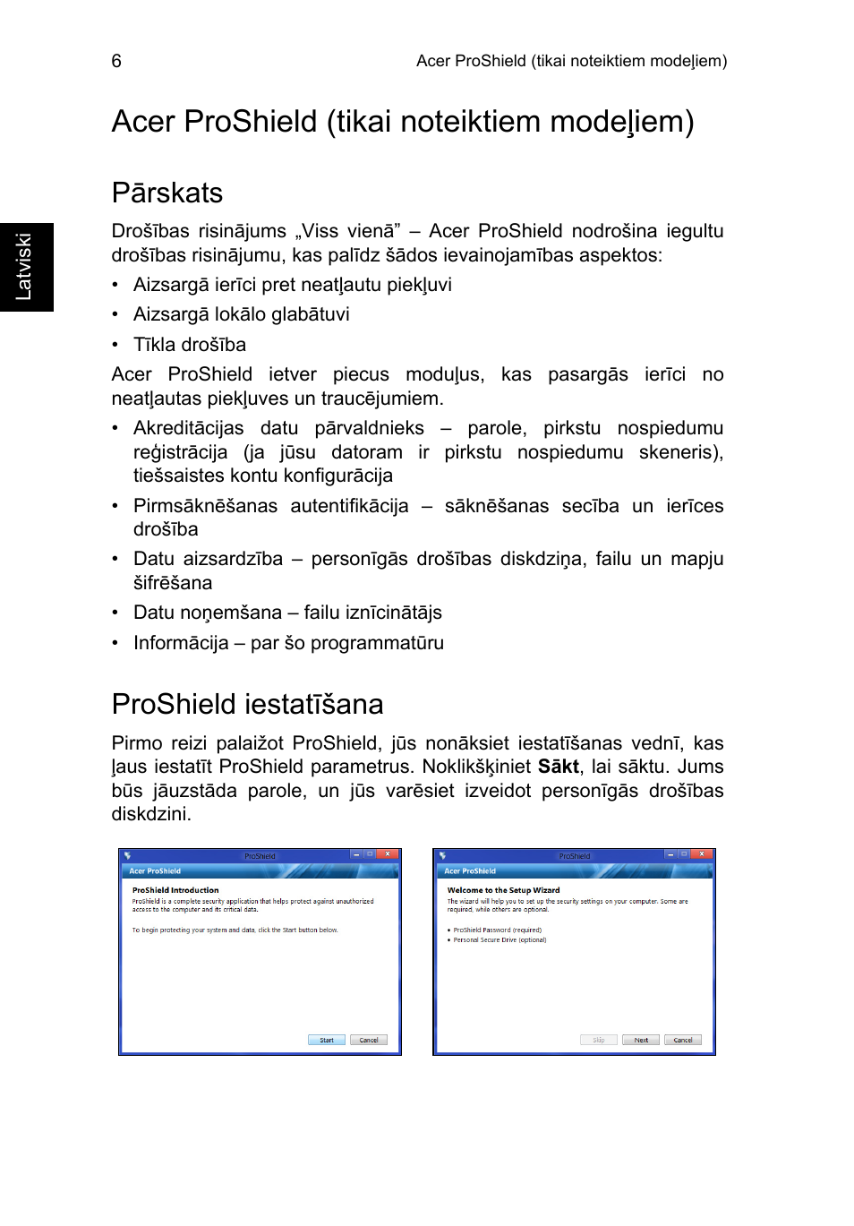 Acer proshield (tikai noteiktiem modeļiem), Pārskats, Proshield iestatīšana | Acer TravelMate P653-V User Manual | Page 1962 / 2742