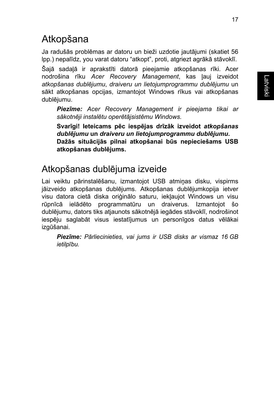 Atkopšana, Atkopšanas dublējuma izveide | Acer TravelMate P653-V User Manual | Page 1973 / 2742