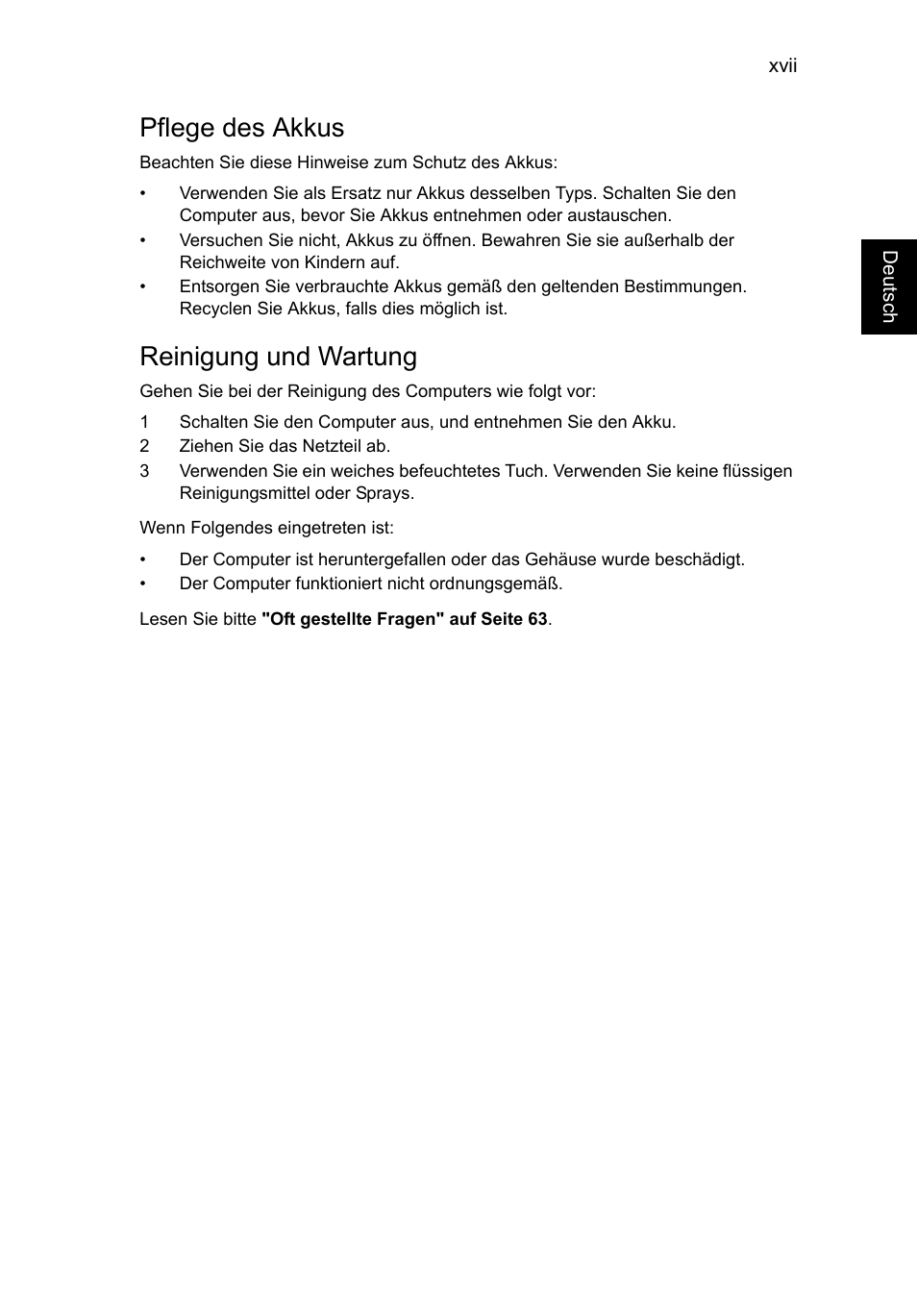 Pflege des akkus, Reinigung und wartung | Acer TravelMate P653-V User Manual | Page 199 / 2742