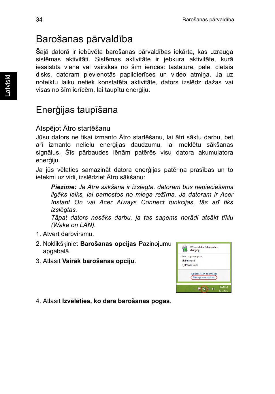 Barošanas pārvaldība, Enerģijas taupīšana | Acer TravelMate P653-V User Manual | Page 1990 / 2742