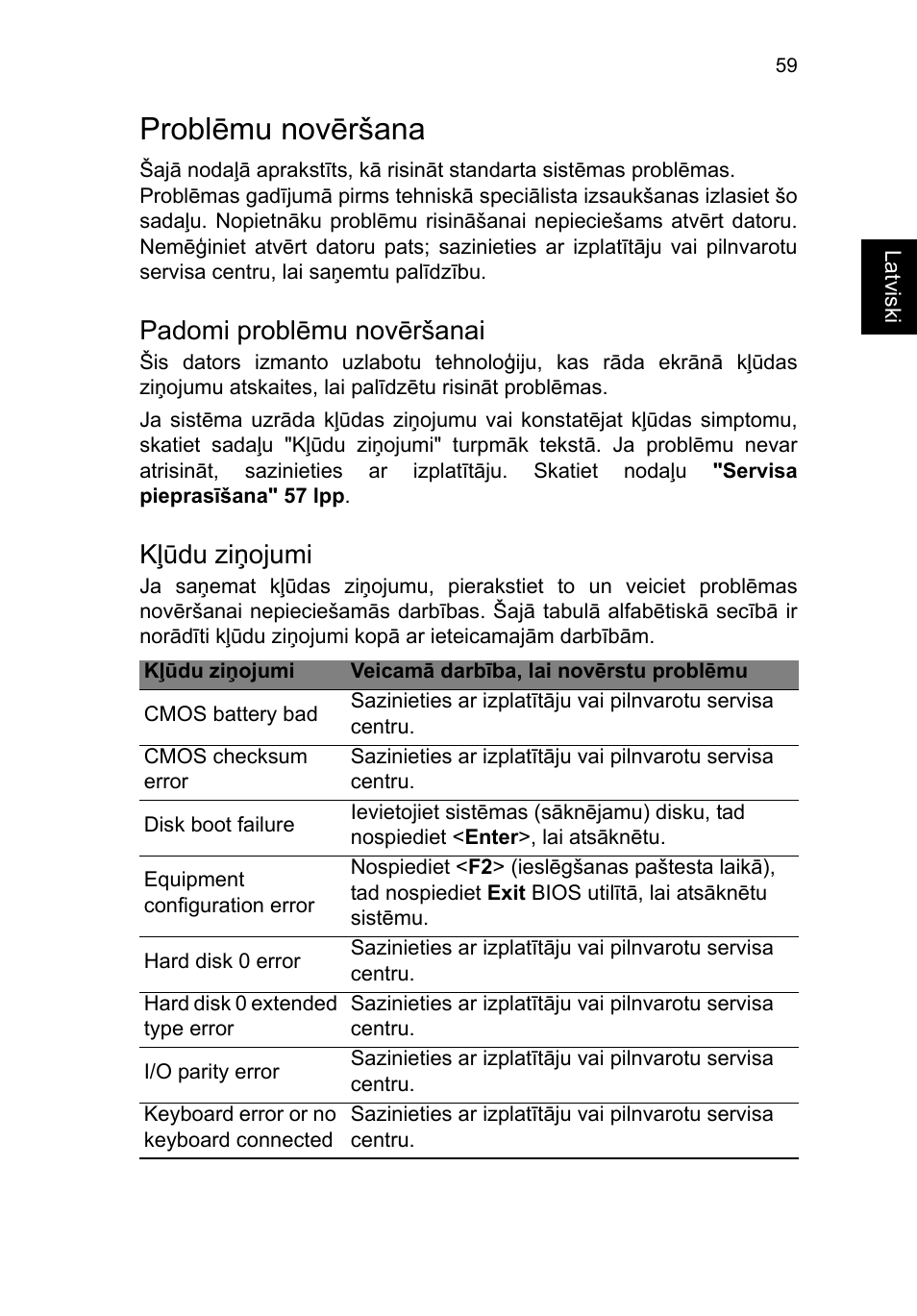 Problēmu novēršana, Padomi problēmu novēršanai, Kļūdu ziņojumi | Acer TravelMate P653-V User Manual | Page 2015 / 2742