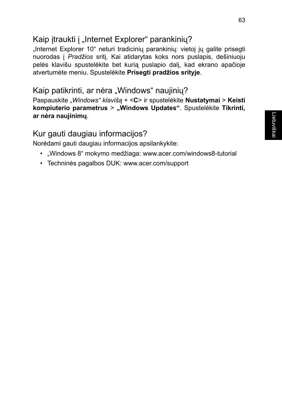 Kaip įtraukti į „internet explorer“ parankinių, Kaip patikrinti, ar nėra „windows“ naujinių, Kur gauti daugiau informacijos | Acer TravelMate P653-V User Manual | Page 2111 / 2742