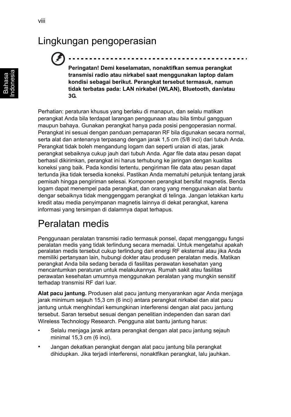 Lingkungan pengoperasian, Peralatan medis | Acer TravelMate P653-V User Manual | Page 2564 / 2742