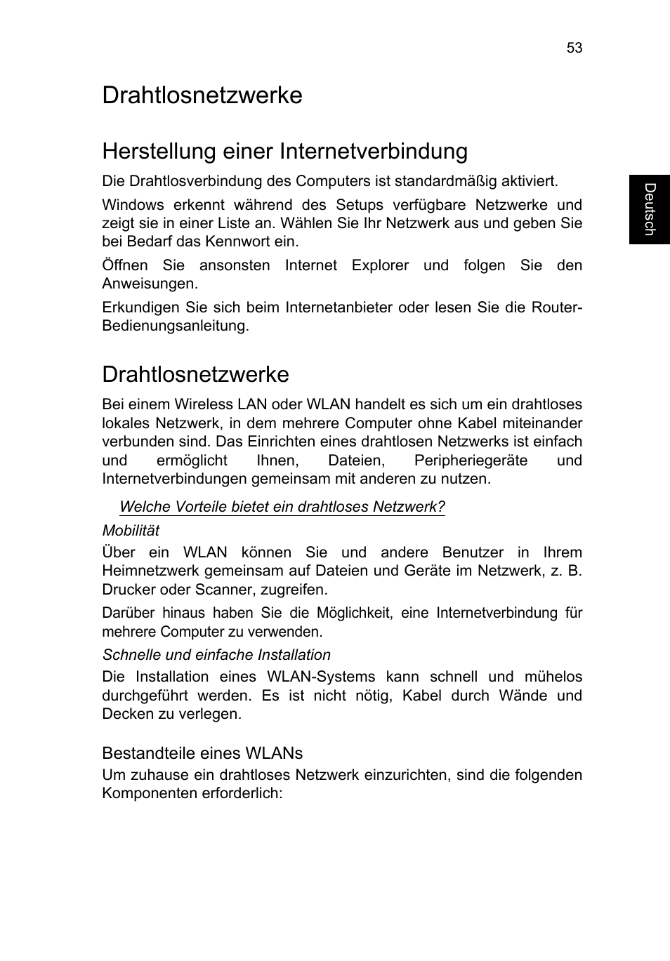 Drahtlosnetzwerke, Herstellung einer internetverbindung | Acer TravelMate P653-V User Manual | Page 257 / 2742