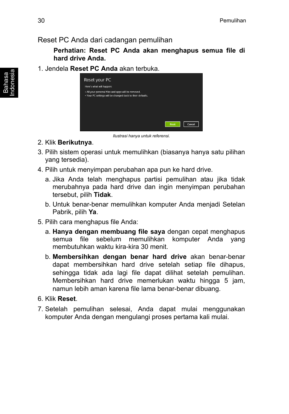 Reset pc anda dari cadangan pemulihan | Acer TravelMate P653-V User Manual | Page 2606 / 2742