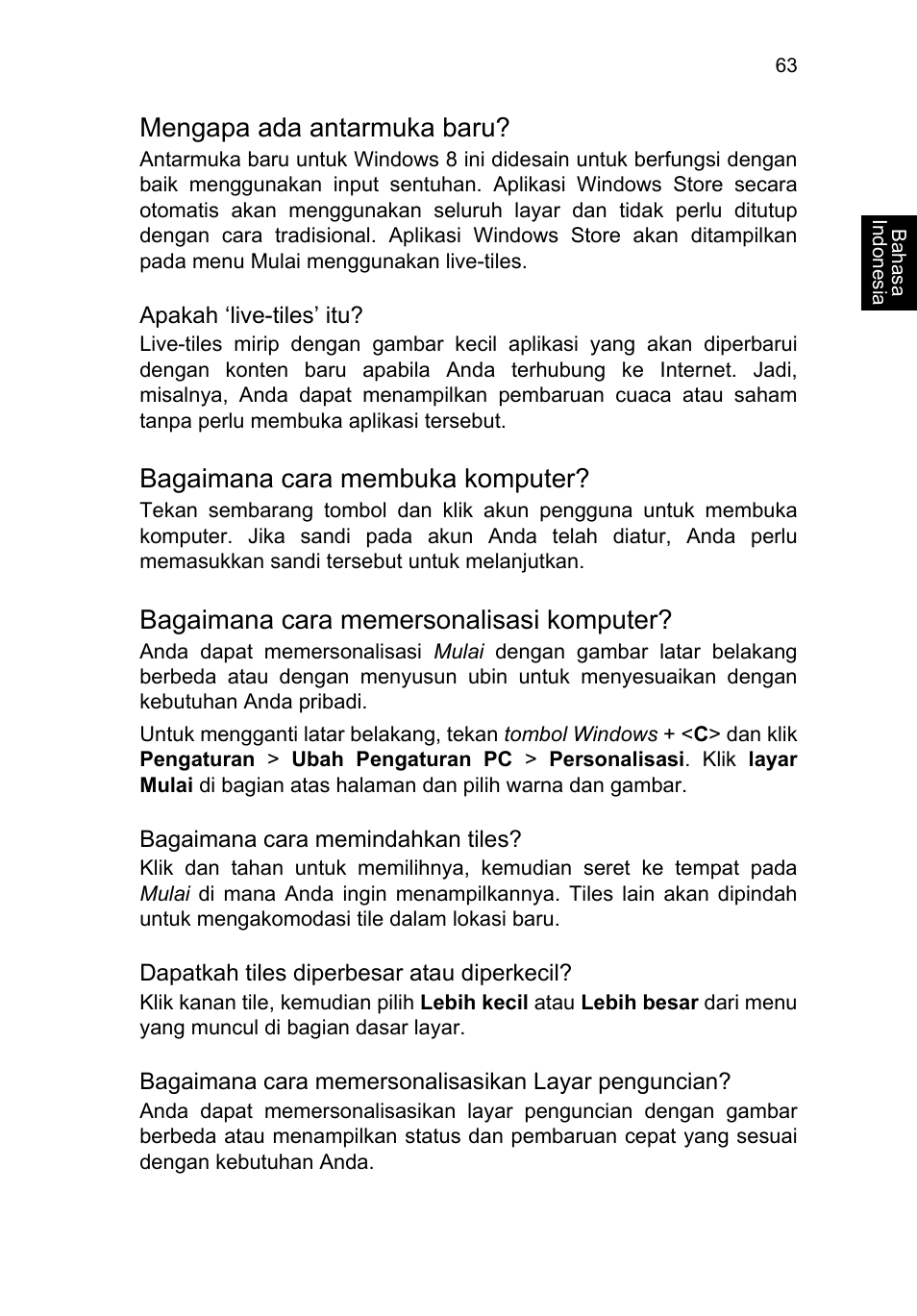 Mengapa ada antarmuka baru, Bagaimana cara membuka komputer, Bagaimana cara memersonalisasi komputer | Acer TravelMate P653-V User Manual | Page 2639 / 2742