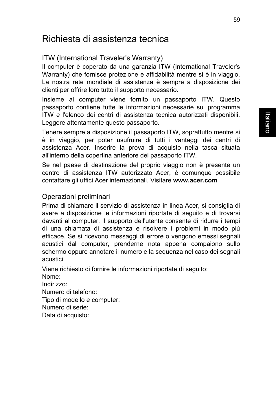 Richiesta di assistenza tecnica | Acer TravelMate P653-V User Manual | Page 363 / 2742