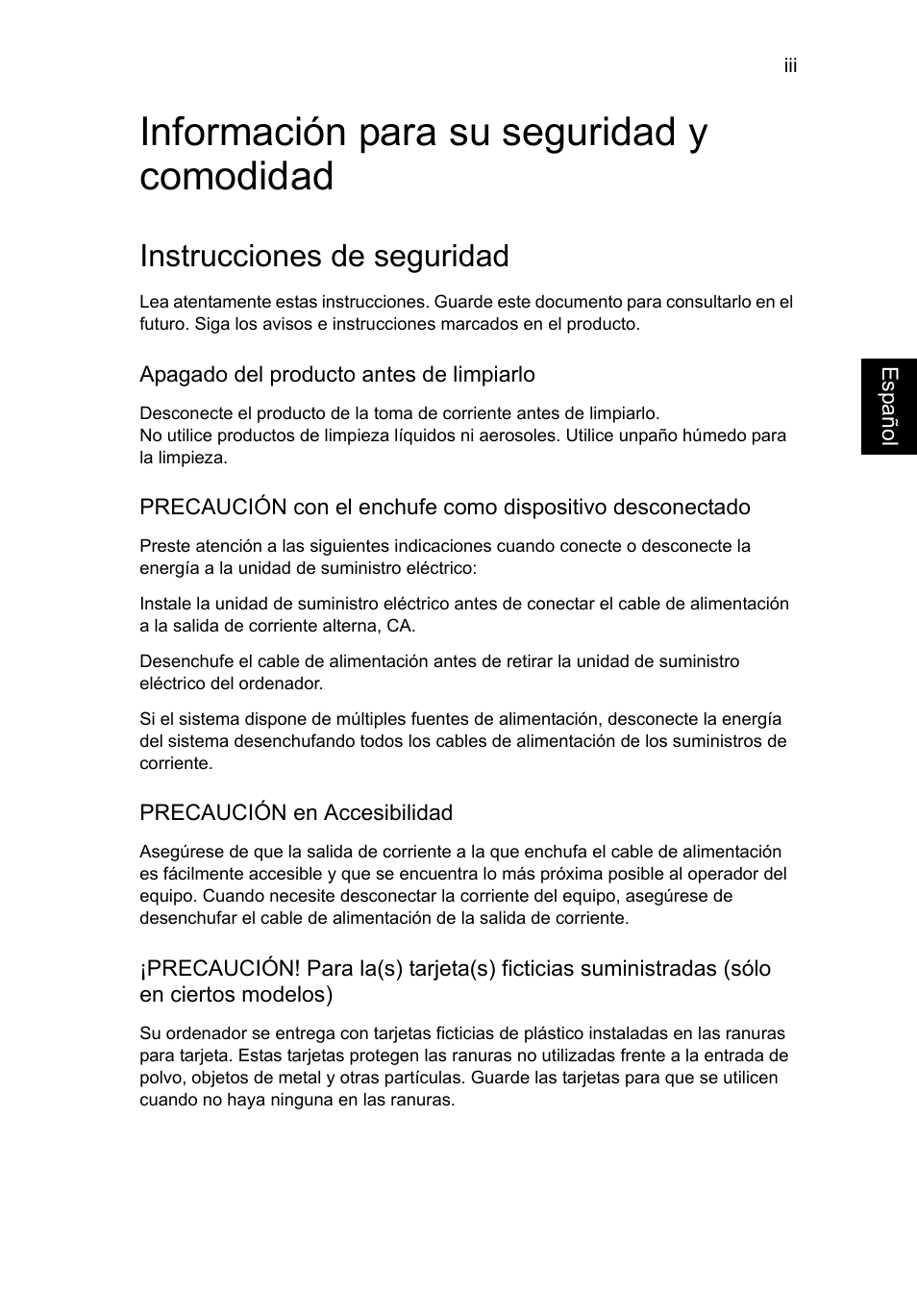 Información para su seguridad y comodidad, Instrucciones de seguridad | Acer TravelMate P653-V User Manual | Page 379 / 2742