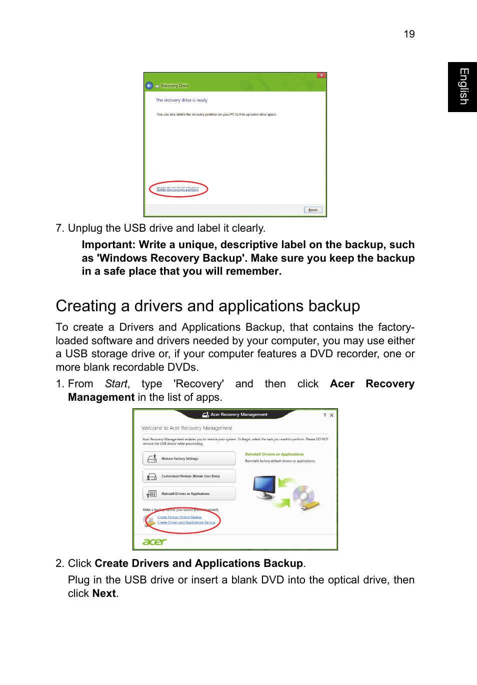 Creating a drivers and applications backup | Acer TravelMate P653-V User Manual | Page 39 / 2742