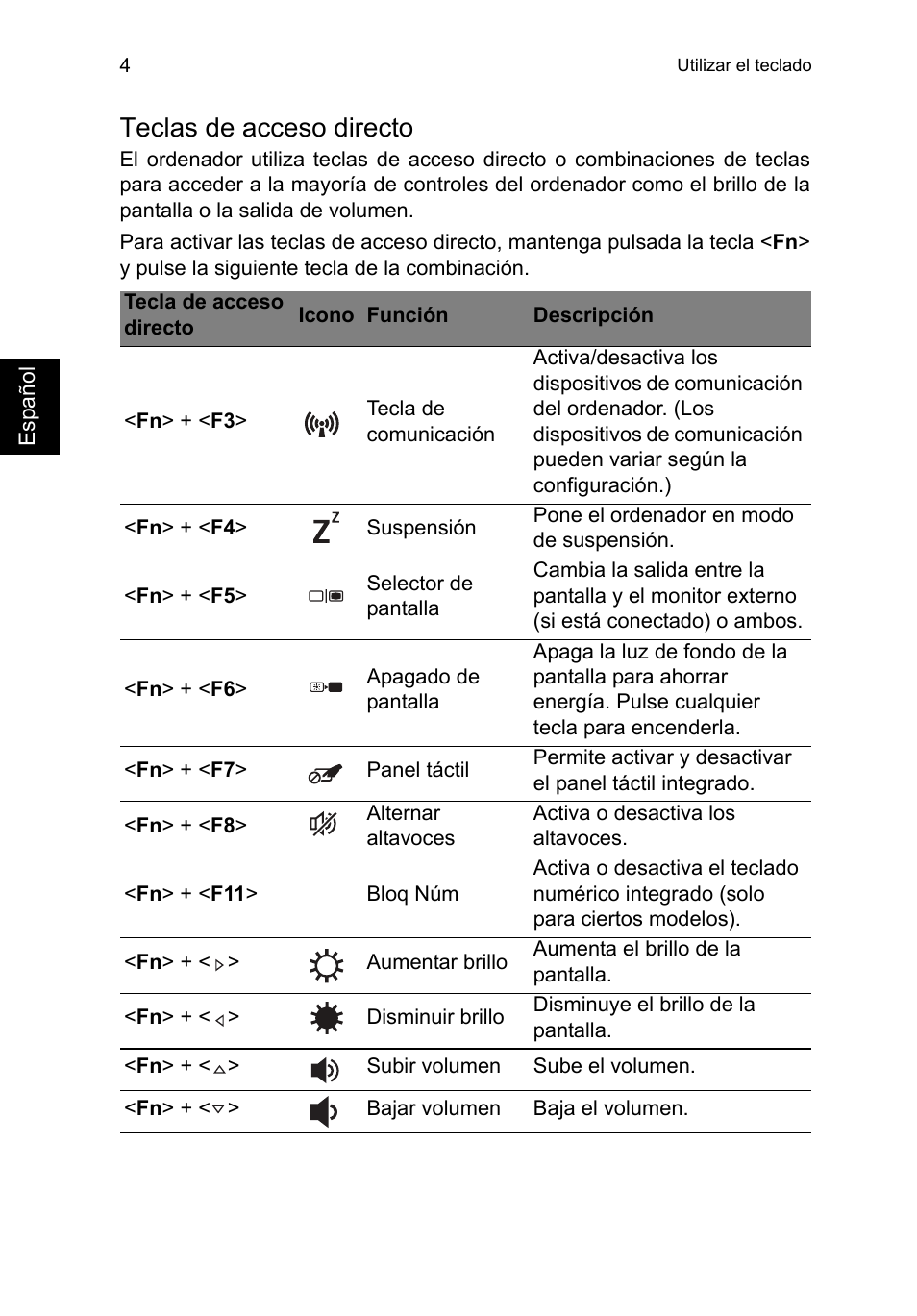 Teclas de acceso directo | Acer TravelMate P653-V User Manual | Page 400 / 2742