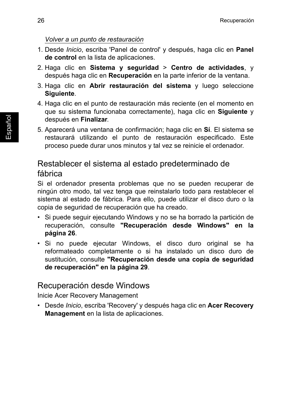 Recuperación desde windows | Acer TravelMate P653-V User Manual | Page 422 / 2742