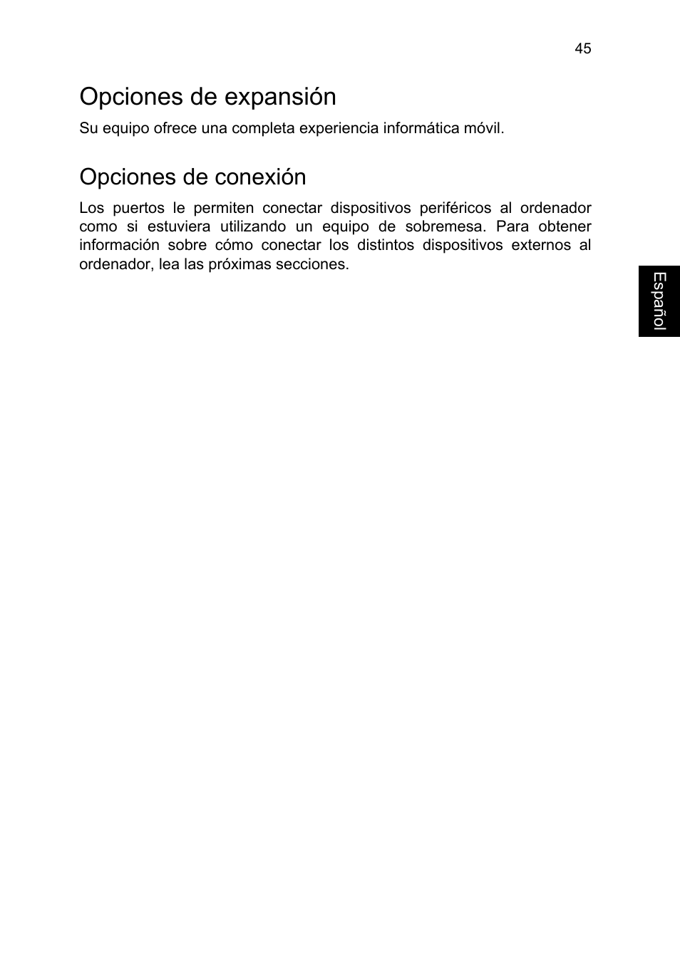 Opciones de expansión, Opciones de conexión | Acer TravelMate P653-V User Manual | Page 441 / 2742