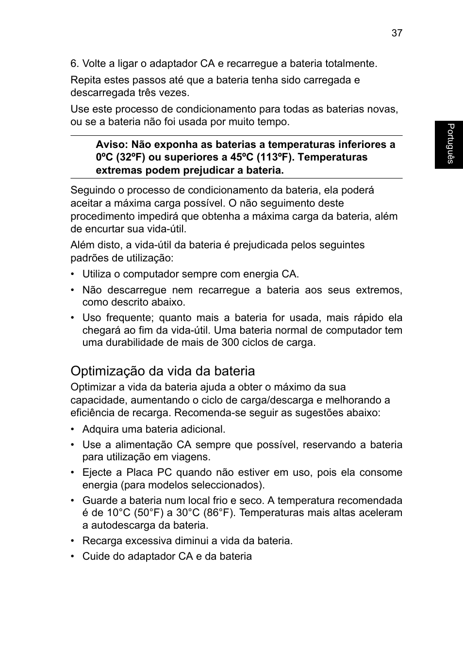 Optimização da vida da bateria | Acer TravelMate P653-V User Manual | Page 525 / 2742